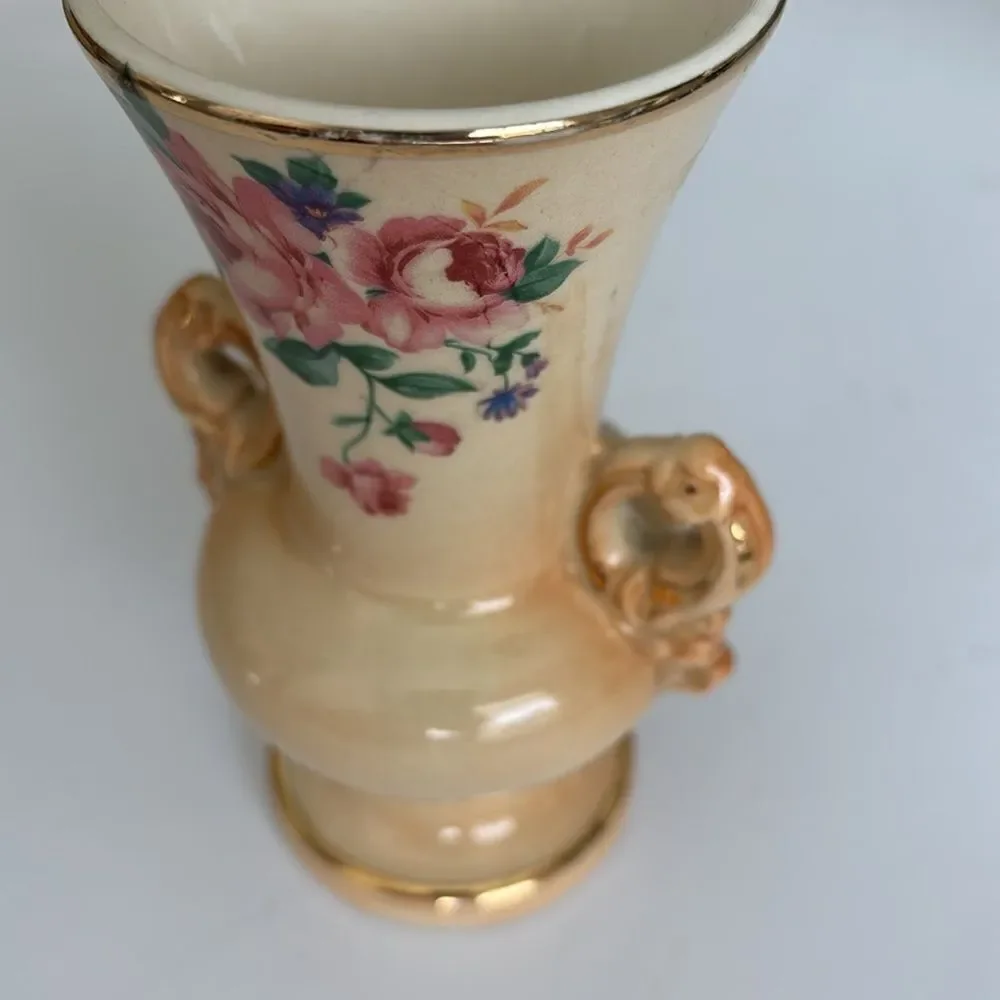 Vintage 1940s Spaulding China Co Wild Rose 6” Vase Gold Decoration